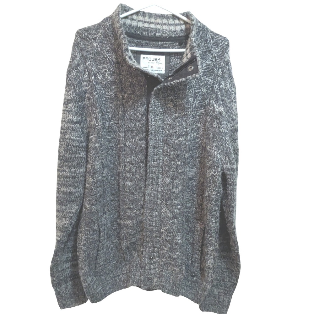 Projek Raw Men's XL‎ Gray Marled Knit Full Zip Sweater Jacket